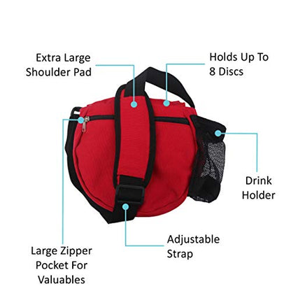 Kestrel Black Disc Golf Bag - Fits 6-10 Golf Discs + Bottle - For Beginner & Advanced Golfers - Extremely Durable Canvas - Frisbee Golf Bag - Small Sling/Shoulder Disc Golf Bag For Men & Women - color: Red