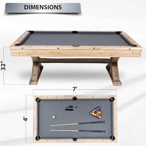 7 FT 3 in 1 Multi Game Pool Table with Dining Top Ping Pong Table Combo, Includes Pool Table Accessories and Tennis Paddles. (Rustic Oak with Grey Felt)