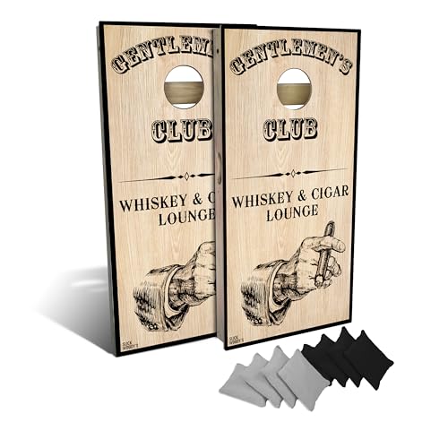 Slick Woody's Professional-Grade Corn Hole Boards - 4'x2' Solid Wood Regulation Man Cave Cornhole Toss Game with 8 Resin Filled Bags - color: Gentlemen's Club