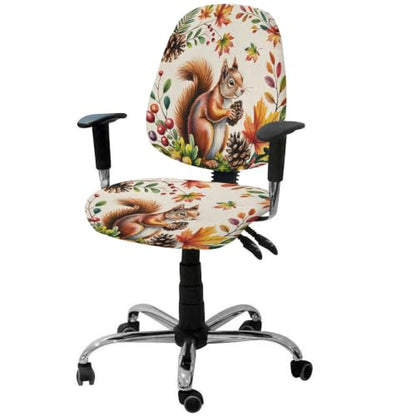 Savannan Office Chair Cover, Thanksgiving Squirrel Pinecone Protective Stretch Elastic Universal Cover for Desk Task Chair,Computer Rotating Chair 1 Pcs Fall Maple Leaf Berry on Linen