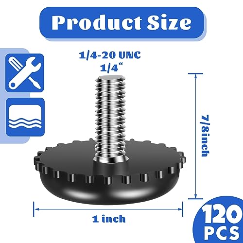 Dunzy 120 Pieces 1/4-20 Adjustable Furniture Levelers Galvanized Steel Screw in Threaded Leveling Feet Screw On Furniture Glide Leveling for Table Chair Cabinet Legs