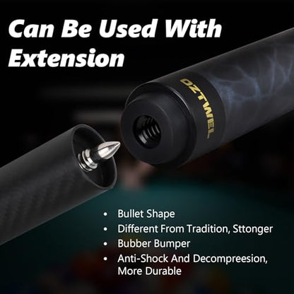 Carbon Fiber Pool Cue Stick, 12.4mm 8-Layer Tip Low Deflection Pool Cue Professional Pool Sticks for Adults with Pro Taper Cue Shaft 3/8 x 8 Joint Pin - color: Blue with Extension