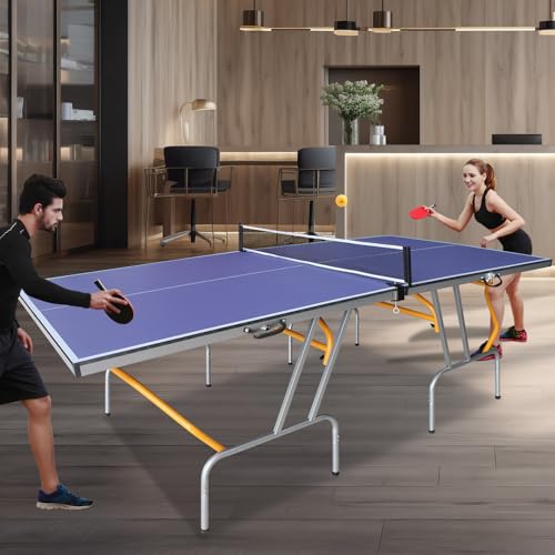 8Ft Mid-Size Folding Table Tennis Table Set - Indoor Play with Net, Paddles & Balls