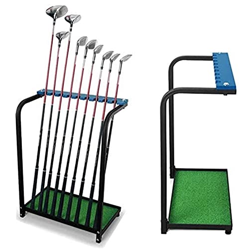 Nisorpa Golf Club Organizer Rack 9 Clubs Golf Club Display Stand Rack Holder Shelf Indoor Outdoor Golf Putter Rack Holder Stand 9 Putters Metal Golf Club Stand with Artificial Grass Mat