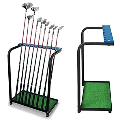 Nisorpa Golf Club Organizer Rack 9 Clubs Golf Club Display Stand Rack Holder Shelf Indoor Outdoor Golf Putter Rack Holder Stand 9 Putters Metal Golf Club Stand with Artificial Grass Mat