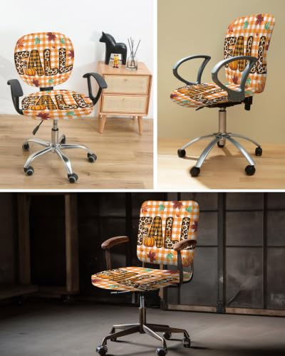 Savannan Office Chair Cover, Leopard Fall Maple Leaves Protective Stretch Elastic Universal Cover for Desk Task Chair,Computer Rotating Chair 1 Pcs Orange White Buffalo Plaid