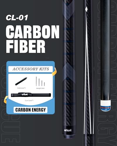 CRICAL Carbon Fiber Pool Cue Stick 58" Billiard Cue Sticks Professional Low Deflection Pool Sticks with 3/8 * 8 Pin Joint and 12.5mm Tip - color: 009-CL01