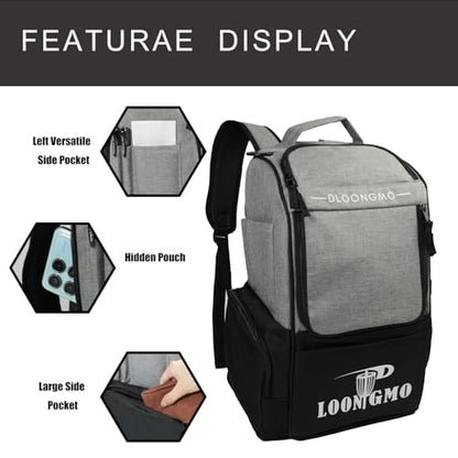 Disc Golf Bag, Durable Disc Golf Backpack Holds 22+ Discs, Large Capacity with Multiple Storage Pockets - color: Grey