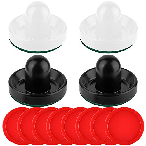 Coopay Air Hockey Pushers and Pucks, Air Hockey Paddles, Goal Handles Paddles Replacement Accessories for Game Tables (4 Striker, 8 Red Puck Pack) - color: White and Black