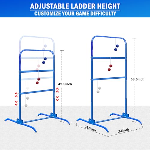 2PCS Ladder Toss Ball Game Set with Score Tracker, Adjustable Height (42.5''-53.5'') Portable Foldable Metal Frame & Stable Tripod Base with Carry Bag for Outdoor Backyard, Camping, Yard, Beach, Lawn