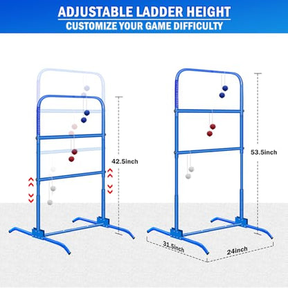 2PCS Ladder Toss Ball Game Set with Score Tracker, Adjustable Height (42.5''-53.5'') Portable Foldable Metal Frame & Stable Tripod Base with Carry Bag for Outdoor Backyard, Camping, Yard, Beach, Lawn