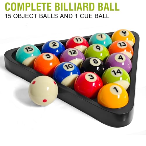 Pool Balls Set – 2-1/4" Regulation Billiard Balls, 16 Resin Ball Set for Pool Tables, Complete Standard Replacement