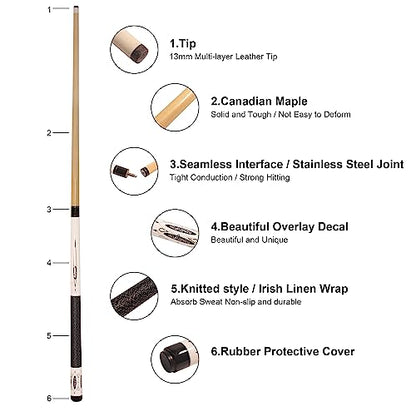 Pool Table Accessory Kit Premium Billiard Acc Kit Professional Billiards Equipment Deluxe Snooker Parts - 58 Inch Pool Sticks 2-1/4 Inch Billiard Balls Set Bridge Stick and Head Brush etc