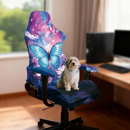 Suobstales Butterfly Daisy Flower Pattern Stretchable Gaming Chair Cover with Armrest Protector Washable Elastic Computer Chair Slipcover Anti-Slip Easy to Install Water-Repellent for Office Use - color: Butterfly Daisy Flower