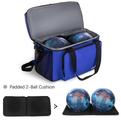 Goloni 2 Balls Bowling Bag with Ball Holder - Fits Bowling Shoes Up to Mens Size 16 and Accessories - color: Blue