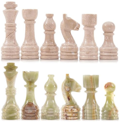 Marble Chess Pieces 3.5 Inch King Handmade Verona and Green Onyx 32 Chess Figures for Board Games, Suitable for Travel Games - color: Verona and Green Onyx