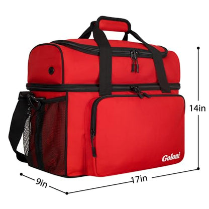 Goloni 2 Balls Bowling Bag with Ball Holder - Fits Bowling Shoes Up to Mens Size 16 and Accessories - color: Red