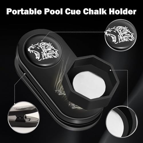 Octagon Pool Chalk Holder, Portable Magnetic Chalk Holder, Billiard Cue Chalk Holder, Pool Cue Chalk Holder with Magnetic Belt Clip, Silent Billiard Chalk Holder Accessories, Black