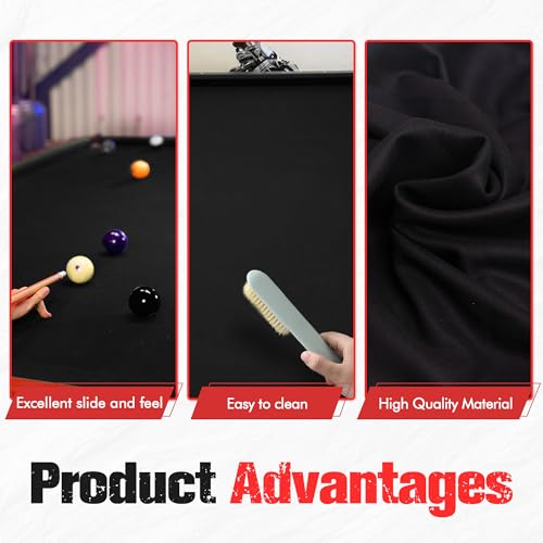 Pool Table Felt and Bumper Kit Felt for Billiard Cloth with Pool Table Bumpers and Cushions Facing, 6 Pcs Cloth Strips and Staple Remover - color: Black, size: 8FT + 42'' Bumpers