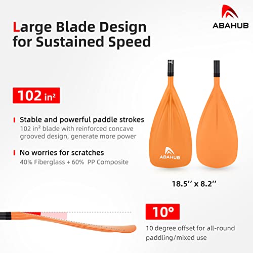 Abahub 1 x 3 Section Carbon Fiber SUP Paddle, Adjustable 67''-86'' Stand Up Paddle Lightweight Carbon Shaft, Black/Blue/Yellow/Green/Orange/Red Plastic Blade + Paddle Bag - color: Orange-SUP Paddle