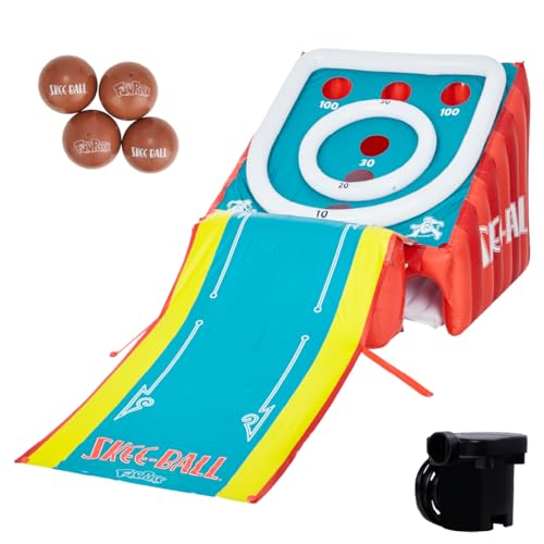 Flybar FunPark Giant Inflatable Skee-Ball Game, 11 Ft Backyard Outdoor Games for Kids & Adults, 4 Balls & Electric Air Pump Included, Yard Games Carnival Game for Family, Indoor Outdoor Party, Ages 6+ - color: Multicolor Blue