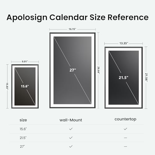 Apolosign 27-inch Digital Calendar & Smart Family Wall Planner, No Subscription, Calendar & Dashboard Dual-Mode System, Shared Touchscreen Display with Calendar Sync, Chore Charts & Family Scheduling Hub, Wall Mount Included (Black) - color: Black