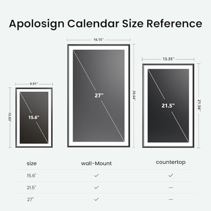 Apolosign 27-inch Digital Calendar & Smart Family Wall Planner, No Subscription, Calendar & Dashboard Dual-Mode System, Shared Touchscreen Display with Calendar Sync, Chore Charts & Family Scheduling Hub, Wall Mount Included (Black) - color: Black
