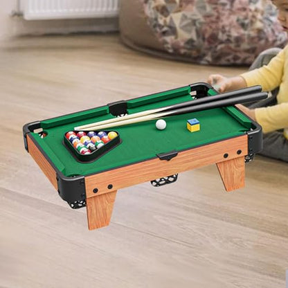 Mini Pool Table for Kids Small Billiards Game Table Wooden 2 Cues Chalk Tabletop Games for Office Indoor Family Easy Storage