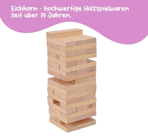 Eichhorn Stacking Game, Skill Game for The Whole Family, Balance Tower Made of Untreated Wood, Wobble Tower 54 Pieces, Suitable from 5 Years