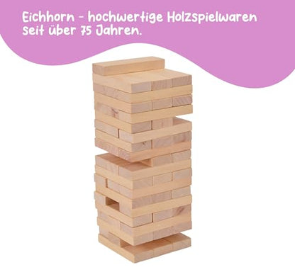 Eichhorn Stacking Game, Skill Game for The Whole Family, Balance Tower Made of Untreated Wood, Wobble Tower 54 Pieces, Suitable from 5 Years