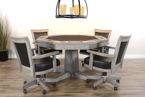 Empire USA Blaze Poker Game & Dining Table Set w/ 4-6 Game Chairs (Weathered Grey Finish 6 Game Chairs) - style: Weathered Grey finish 6 Game Chairs