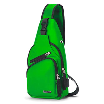 Seoky Rop Men Women Sling Backpack Nylon Water Resistant Shoulder Chest Crossbody Sling Bag with USB Charging Port - color: Green
