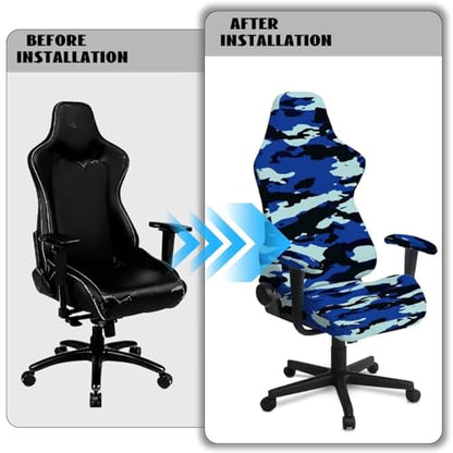 Blue Camo Gaming Chair Cover Cat Scratch Proof Non Slip Stretchable Gaming Chair Covers Slipcovers Attached Arms Breathable Washable Swivel Armchair Slipcovers of Computer Video Game Office - color: Blue Camo