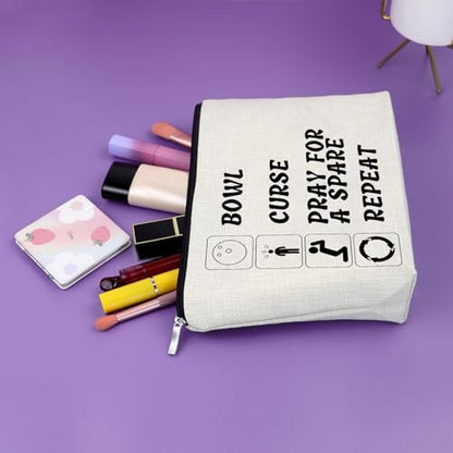 Sazuwu Bowling Lover Gifts Makeup Bag Bowling Team Gifts for Women Coach Sports Lover Present Bowlings Ball Zipper Pouch Graduation Gift Christmas Birthday Present Travel Toiletry Pouch - color: BOWL CURSE PRAY FOR A SPARE REPEAT Style1