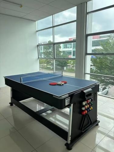 3-in-1 Convertible Pool Table, 7 Ft, Black, Indoor Outdoor Gaming Table with Air Hockey, Table Tennis, Billiards, Portable Design with No Wheels