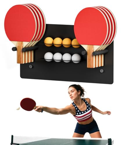 Ping Pong Paddle Holder, Wall Mounted Metal Magnetic Table Tennis Storage Rack Holds - size: 2-Tier