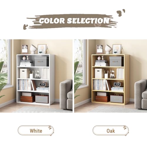 NELYE Basic Open Shelf Bookcase - 4-Tier Wooden Cube Storage Shelves Split Bookshelf, White - color: White, size: 4-Tier