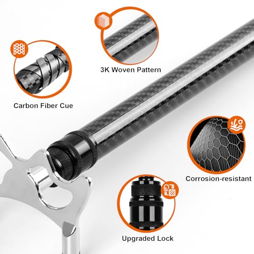 Carbon Fiber Lightweight Pool Bridge Stick, Removable Metal Heads | Made of 100% carbon fiber, sturdy & solid, easy to assemble, stretches from 17"to 55.5", compact storage bag for portability