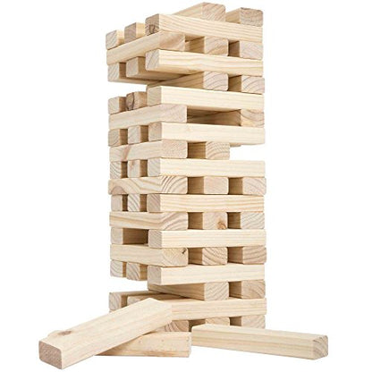 HEY! PLAY! Tower Stacking Board Games with 54 Giant Wooden Blocks - Nontraditional Yard Games for Kids and Adults with Carry Case - Ages 6 and Older - color: Brown