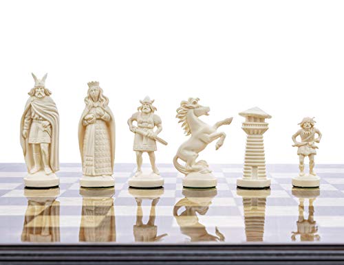 3 3/4" Black & White Viking Plastic Chess Pieces - Felted, Standard Size