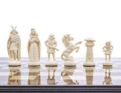 3 3/4" Black & White Viking Plastic Chess Pieces - Felted, Standard Size