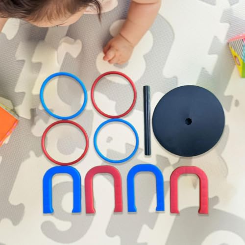 Horseshoe Game Set Lightweight Indoor and Outdoor Lawn Toss Game with 4 Rings & 4 Horseshoes, Family Fun for All Ages
