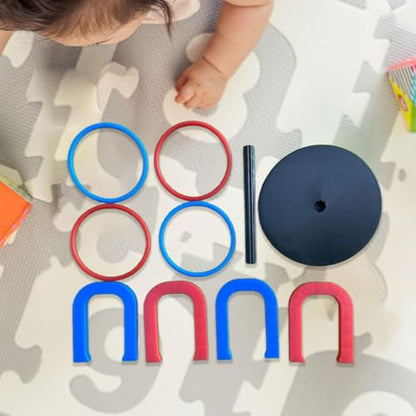 Horseshoe Game Set Lightweight Indoor and Outdoor Lawn Toss Game with 4 Rings & 4 Horseshoes, Family Fun for All Ages