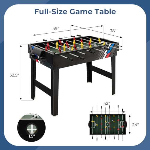 GYMAX 4 in 1 Multi Game Table, 49" Combo Game Table with Foosball Table, Pool Billiards, Air Hockey & Table Tennis for Teens Adults Family Game Room