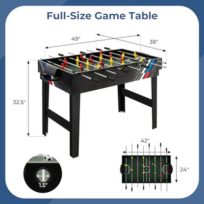 GYMAX 4 in 1 Multi Game Table, 49" Combo Game Table with Foosball Table, Pool Billiards, Air Hockey & Table Tennis for Teens Adults Family Game Room