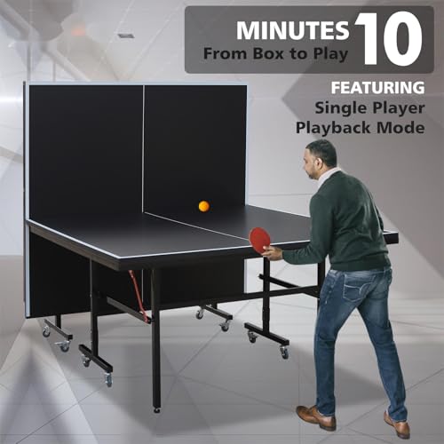 9FT Professional MDF Indoor Ping Pong Table with Quick Clamp Table Tennis Net and Post Set - 10 Minute Easy Assembly - Tournament Quality - Foldable with Single Player Playback Mode - color: Black, size: Medium