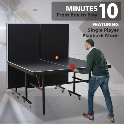 9FT Professional MDF Indoor Ping Pong Table with Quick Clamp Table Tennis Net and Post Set - 10 Minute Easy Assembly - Tournament Quality - Foldable with Single Player Playback Mode - color: Black, size: Medium