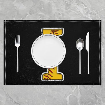 Erosebridal Initial I Letter Placemats 12x18 inch Set of 4 Baseball Sport Place Mats for Dining Table | Monogrammed Table Place Mats Softball Accessories Yellow Black Scratch Proof Placemats - color: Yellow I
