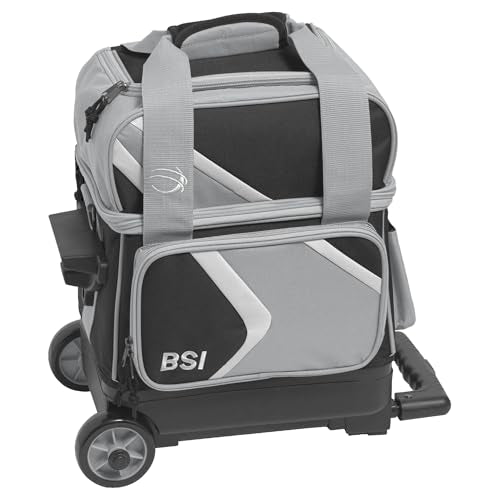BSI Dash Roller Bowling Bag with Smooth Rolling Wheels, Padded Ball Compartment, Retractable Locking Handle, & Shoe Pocket - color: Black/Gray/White, style: Single