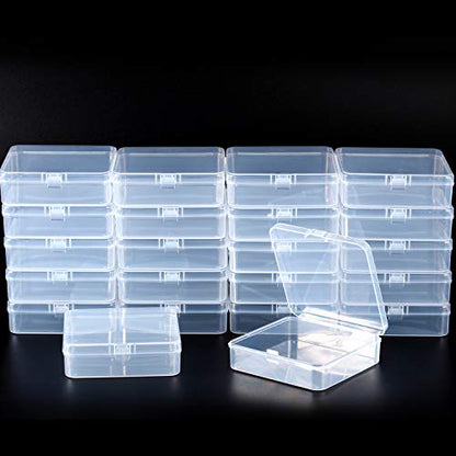 SATINIOR 24 Packs Small Clear Plastic Beads Storage Containers Box with Hinged Lid for Storage of Small Items, Crafts, Jewelry, Hardware (3.7 x 3.7 x 1.18 Inches) - size: 3.7 x 3.7 x 1.18 in